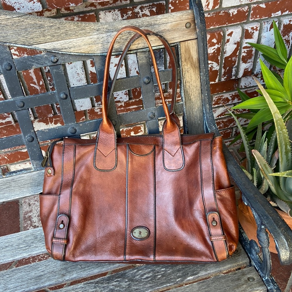 Vintage Fossil leather laptop briefcase satchel
